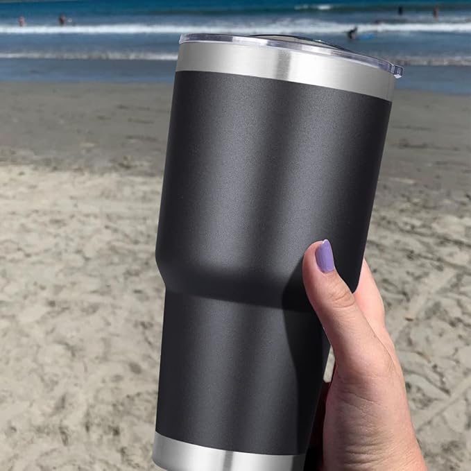 DOMICARE 30 oz Tumbler with Lid and Straw, Stainless Steel Tumblers Bulk, Insulated Vacuum Double Wall Travel Coffee Mug, Durable Powder Coated Tumbler Cups (Black, 12) - Bloomnest