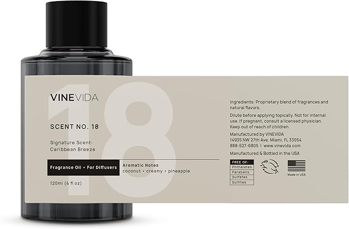 VINEVIDA Caribbean Breeze Fragrance Oil for Cold Air Diffusers - (4 Fl Oz) - Essential Oils for Diffuser Oil Refill & Air Freshener Room Spray - Bloomnest