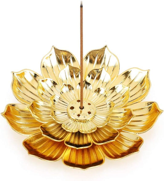 Accmor Zinc Alloy Incense Holder, Lotus Stick Incense Burner, Incense Holder for Stick/Coil/Cone Incense with Ash Catcher, Gold - Bloomnest