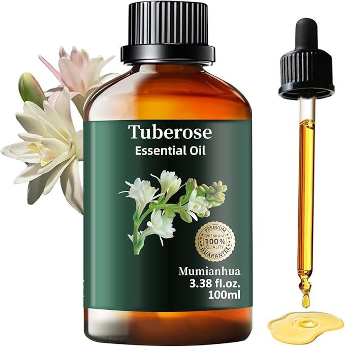 Mumianhua Tuberose Essential Oil 100% Pure Therapeutic Grade Natural Flower Tuberose Oil for Diffuser, Massage, Yoga, Skin,Hair, DIY Perfumes & Fragrance Candle Making Scents 3.38 Fl Oz - Bloomnest
