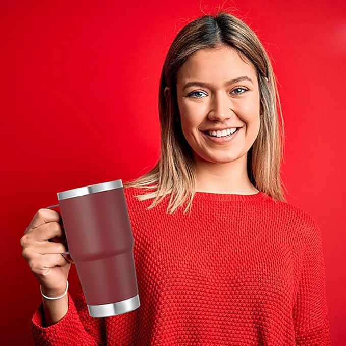 VEGOND 20 oz Tumbler with Handle Lid and Straw, Stainless Steel Insulated Travel Coffee Mug Spill Proof Double Wall Metal Tumbler Cup Keeps Drink Hot and Cold, Wine Red 1 Pack - Bloomnest