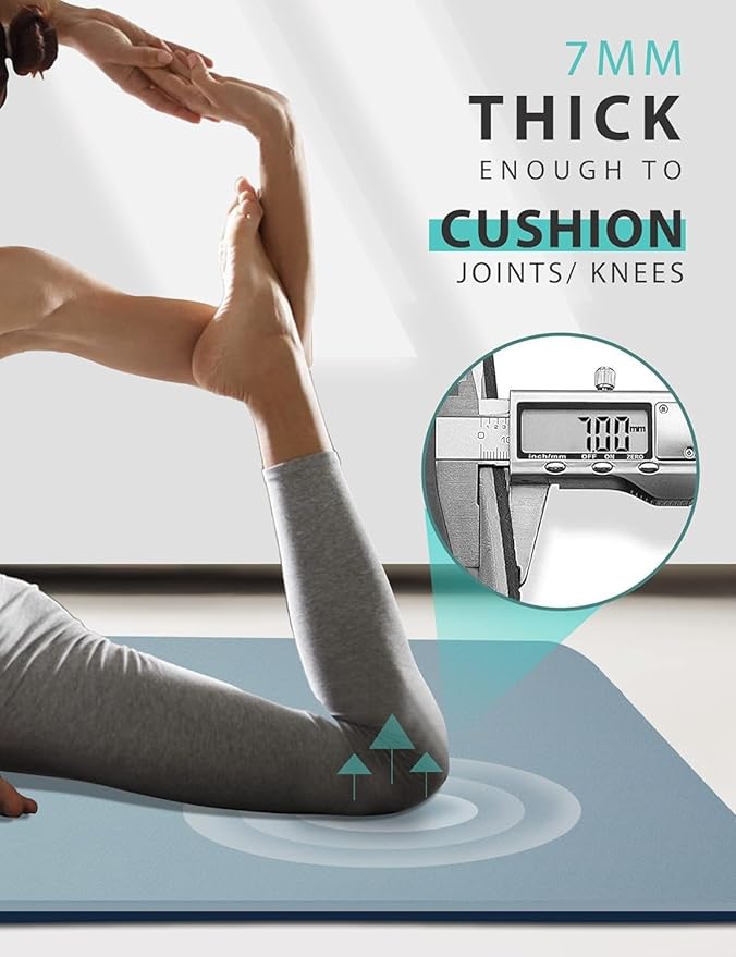 Yoga Mat Double-Sided Non Slip, 72'' x 32'' x 7mm - Extra Wide & Thick Yoga Mat for Women Men Kids, Professional TPE Yoga Mats for Home Workout, Yoga, Pilates and Floor Exercise, with Carrier Strap - Bloomnest