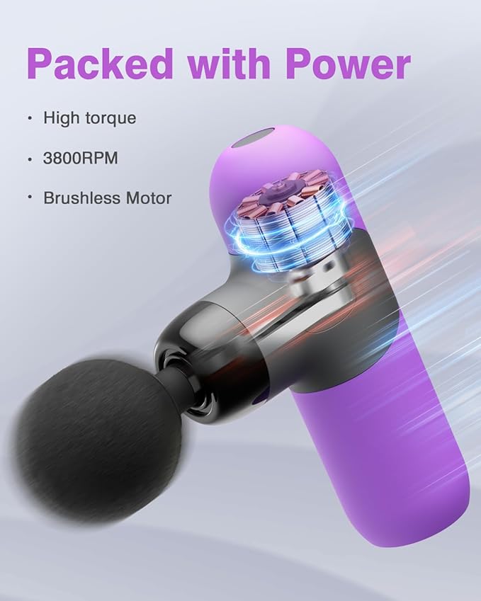 Morelax Mini Massage Gun Portable Deep Tissue Muscle Percussion Massager, Electric Handheld Sport Massager with 6 Massage Heads 4 Speed, Best Gift (Purple) - Bloomnest