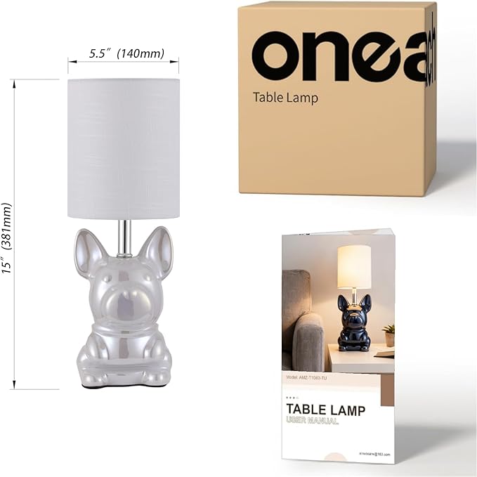 Set of 2 Ceramic Table Lamp, Puppy Shape Desk Lamp Cute Bedside Lamp for Nightstand, Living Room, Bedroom, Gifts for Kids Girls, 4W LED Bulb Included, Pearl - Bloomnest