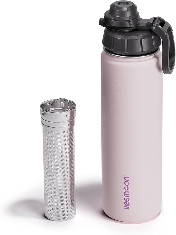 Vesmoon Vessence Tea Infuser Bottle - 24 Oz Insulated Loose Leaf & Fruit Infuser Bottle | Leak Proof with FlowSip Lid