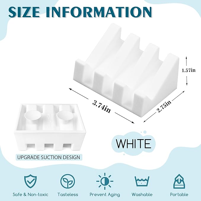 Silicone Soap Dish with Drain, Upgrade Double Suction Cups at The Bottom for Anti-Slip and Stability, Soap Dish Shower Waterfall Bar Soap Holder Tray with Drain Soap Holder (2, White) - Bloomnest