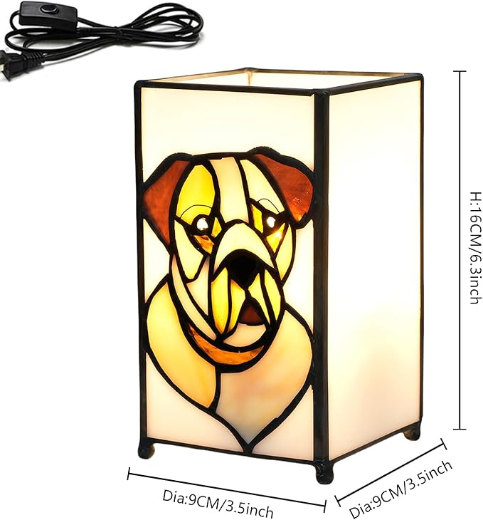 Tiffany Lamp Stained Glass lamp Small Bedside Table Lamps for Living Room Home Decor,Girls Women Birthday Halloween Christmas Thanksgiving Day Gift,Dog - Bloomnest