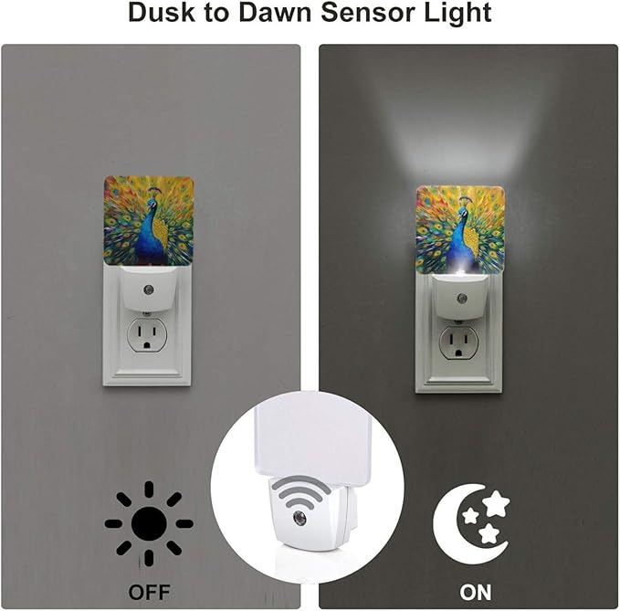 Led Night Light, Abstract Peacock Decorative Plug in Nightlights,with Smart Auto Dusk to Dawn Night Light for Bedroom, Kitchen, Nursery, Bathroom - Bloomnest