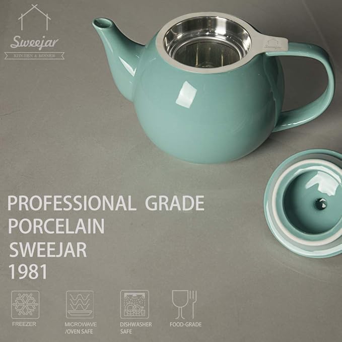 Sweejar Porcelain Teapot with Removable Stainless Steel Infuser,Microwave & Dishwasher Safe Tea Pots for Loose Tea,Tea Infuser Pots for Chrismas Women Gift (30oz Turquoise) - Bloomnest