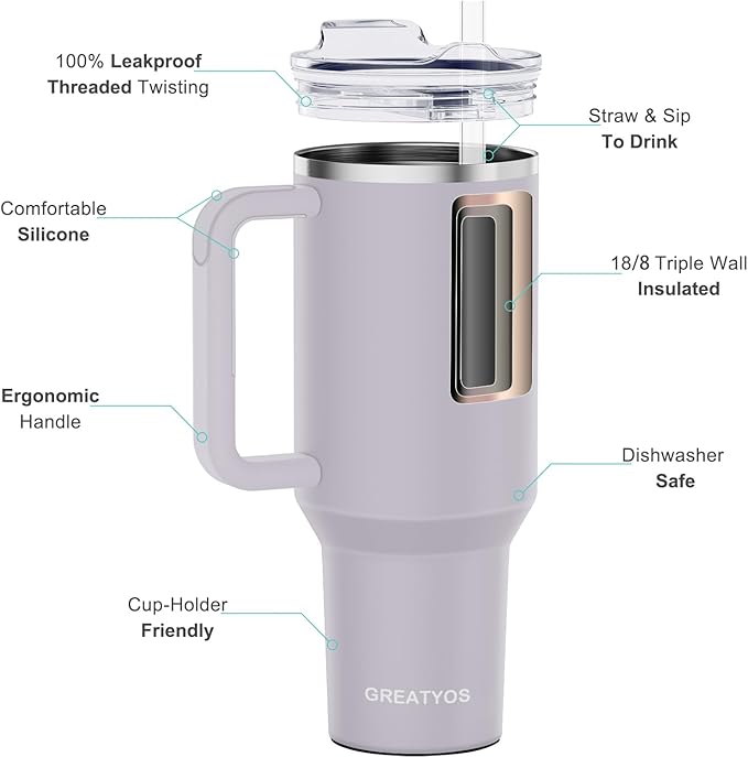 40 oz Tumbler with Handle and Straw Lid Insulated Tumblers Cups with Lids Straws Double Wall Vacuum Leak Proof Stainless Steel 40oz Tumbler Travel Mug Gifts for Men Women Him Her (Orchid) - Bloomnest