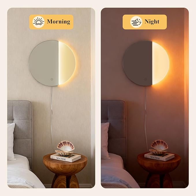 ONEWISH LED Wall Sconce, Dimmable Mirror Wall Lamp,16.93 inch Round Wall Lights for Bedroom with Memory Function, Wall Lamps for Living Room Entryway, Silver - Bloomnest