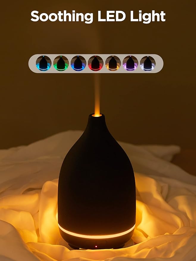 InnoGear Oil Diffuser, 150ML Ceramic Diffuser for Essential Oils Handcrafted Aromatherapy Diffuser Ultrasonic Cool Mist Humidifier with 2 Mist Modes Waterless Auto Off for Room Office, Black - Bloomnest