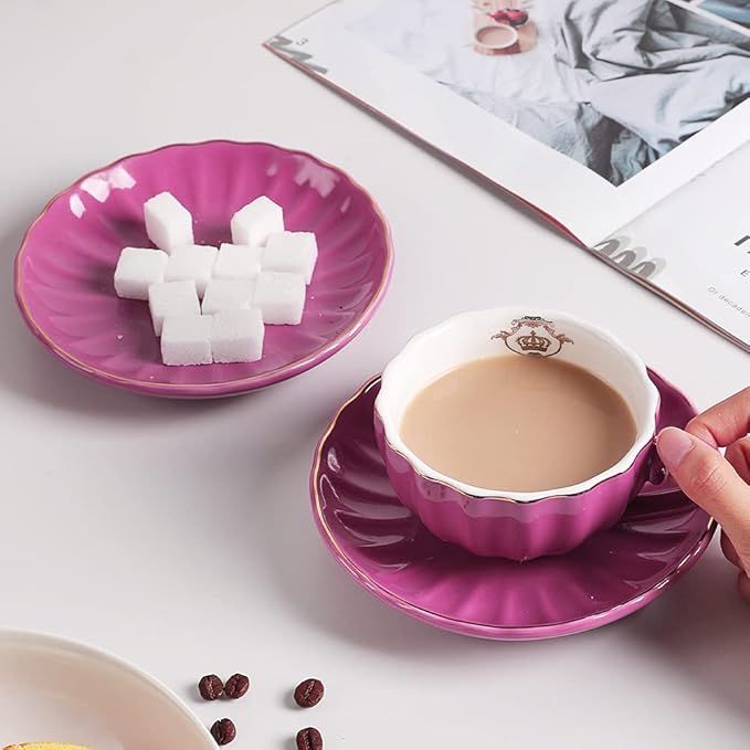 Porcelain Tea Sets British Royal Series, 8 OZ Cups& Saucer Service for 6, with Teapot Sugar Bowl Cream Pitcher Teaspoons and Tea Strainer, Suitable for High Tea, Wedding, Party (Violet) - Bloomnest