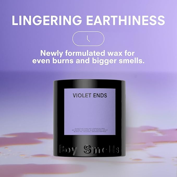 Boy Smells Violet Ends Candle - 27 oz - Aromatic Candle for Home with Rhubarb, Violet and Smoked Papyrus - Up to 100-Hour Burn - Cotton Wick - Bloomnest