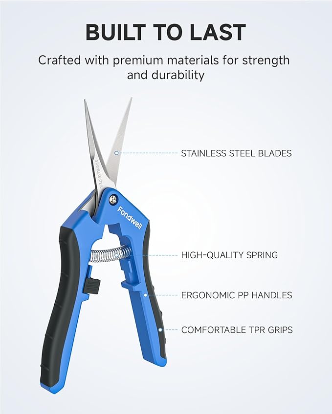 Fondwell 6.5" Gardening Scissors Trimming Shears: 2 Pack of Trimming Scissors for Buds - Comfortable Hand Pruners with Curved Blades - Bloomnest