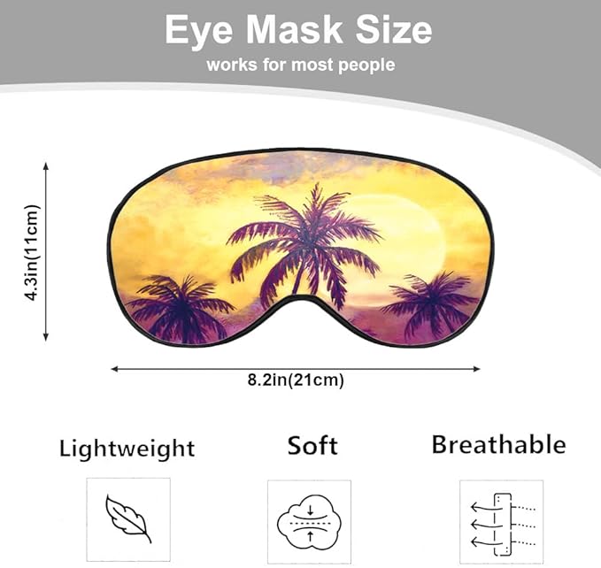 Sunset Palm Eye Mask Sleeping Mask Tropical Exotic Trees Scene Sea Beach Sleep Masks Silky Soft Eye Cover for Women Men Shading Blindfold for Air Travel Sleeping - Bloomnest