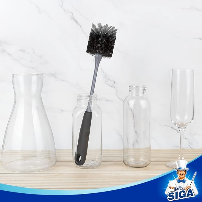 MR.SIGA Long Handle Bottle Brush, Flexible Scrub Brush for Water Bottles, Glasswares, Mugs, Black, 2 Pack - Bloomnest