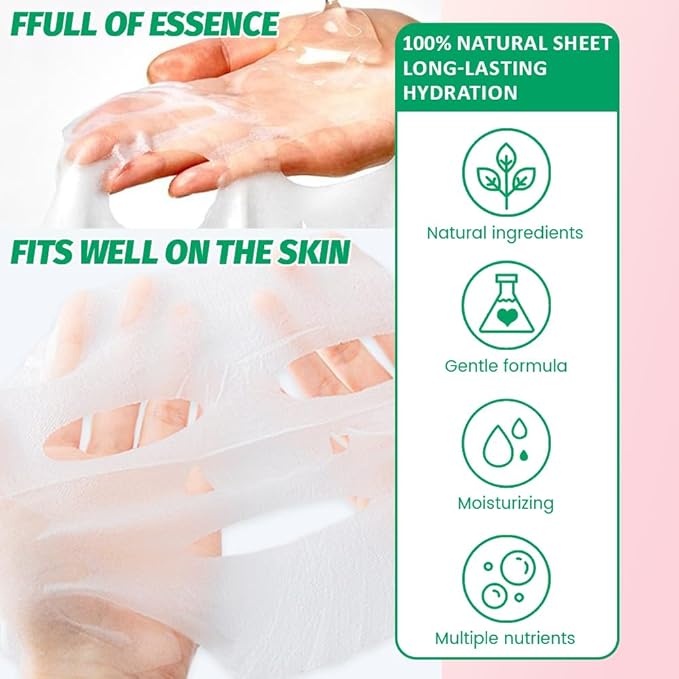 8 Pack Aloe Face Sheet Mask Skincare,Hydrating Face Mask For Sensitive Skin,Moisturize,Soothing,Nourish for All Skin Types,Natural Spa Party Facial Mask Skincare Set for Women Men Girls - Bloomnest