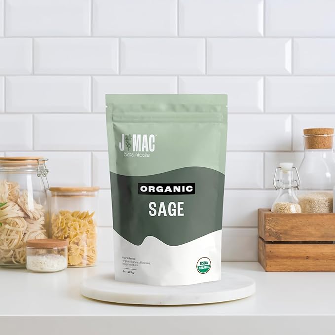 J Mac Botanicals, Organic Rubbed Sage (8 oz), Certified USDA Organic, Dried Rubbed Sage Leaf. Culinary Grade-excellent for sausage making, fresh Albanian harvest - Bloomnest