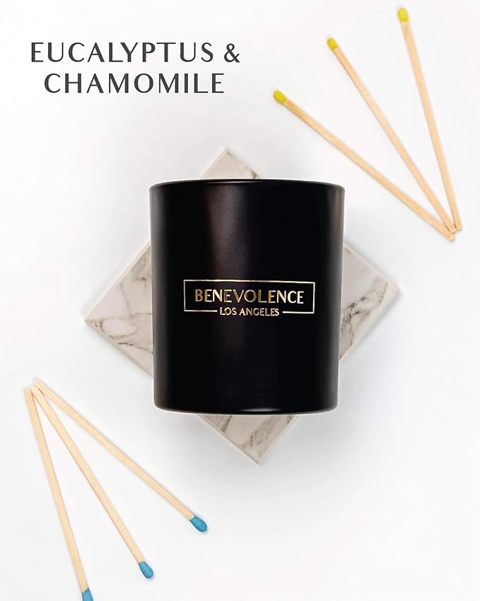 Benevolence LA Eucalyptus & Chamomile Christmas Scented Candles | Soy Candles, Black Candle for Home | Holiday Candle Gifts for Women and Men | Home Fragrance | Aromatherapy | 8oz, 45 Hour Burn - Bloomnest