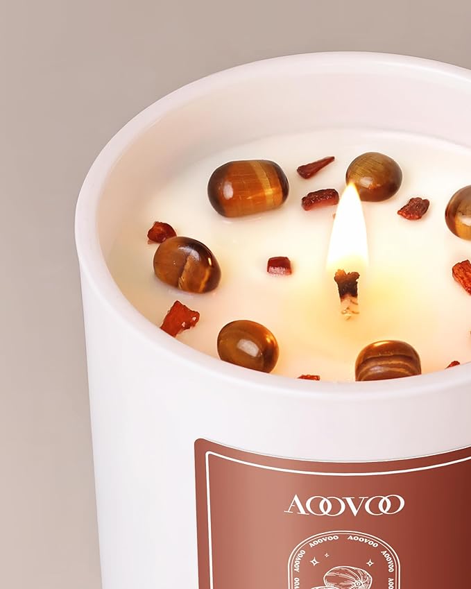 AOOVOO Nutmeg Beans Scented Candles for Women - Aromatherapy Candle with Crystals Inside, 10oz Soy Candles for Home Scented, Birthday Gifts Christmas Candle for Women Mom - Bloomnest