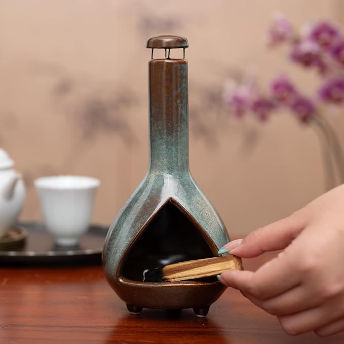 Premium Ceramic Palo Santo Holder & Smudge Bowl-Mini Chiminea| Multi-Purpose Burner for Sage Sticks, Incense Cones, Copal & Candles|Energy Cleansing, Yoga Meditation Accessories|Anxiety Relief - Bloomnest