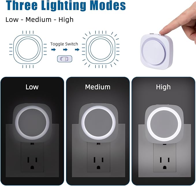 White Night Lights Plug into Wall, 4 Packs Dimmable Night Light with Dust to Dawn Sensor, Automatically Turn on and Off, Gentle Glow Nightlight for Bathroom,Bedroom,Stairs,Kitchen,Hallway, White - Bloomnest