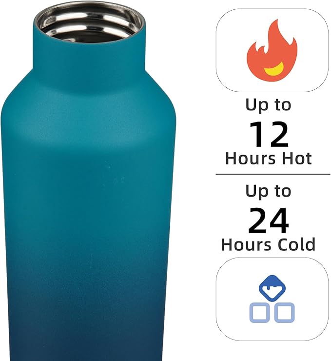Insulated Water Bottle with Straw,25 OZ Double Wall Vacuum Stainless Steel Water Flask with 2 Lids,Indigo Black - Bloomnest