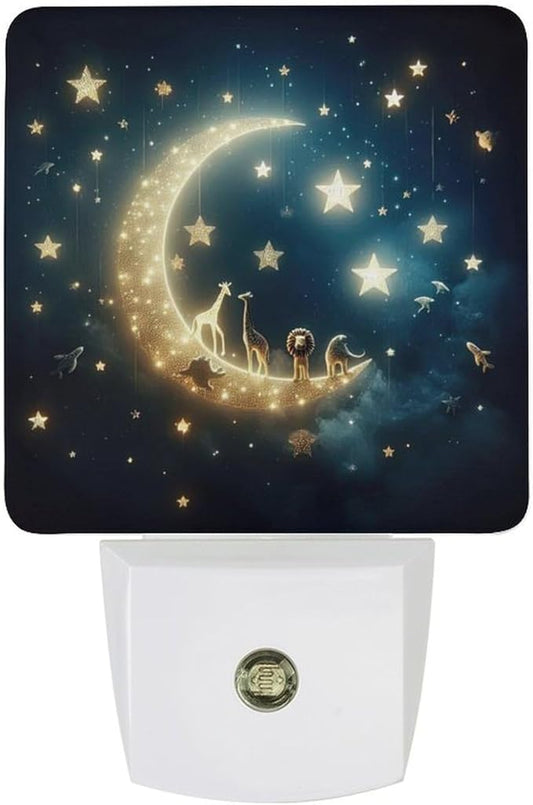 Moon and Starry Sky Night Light, Plug into Wall Decor Nightlights for Bedroom, Bathroom, Hallway, Kitchen, with Dusk to Dawn Light Auto Sensors LED Night Lights for Boys Girls Women Men Room Gifts - Bloomnest