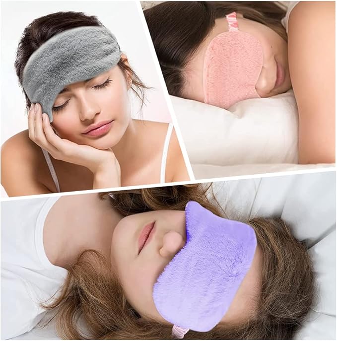 4 Pcs Plush Sleep Masks, Ultra Cute Soft Eye Cover, Blindfold Travel Masks for Kids Men Women(Random Color) - Bloomnest