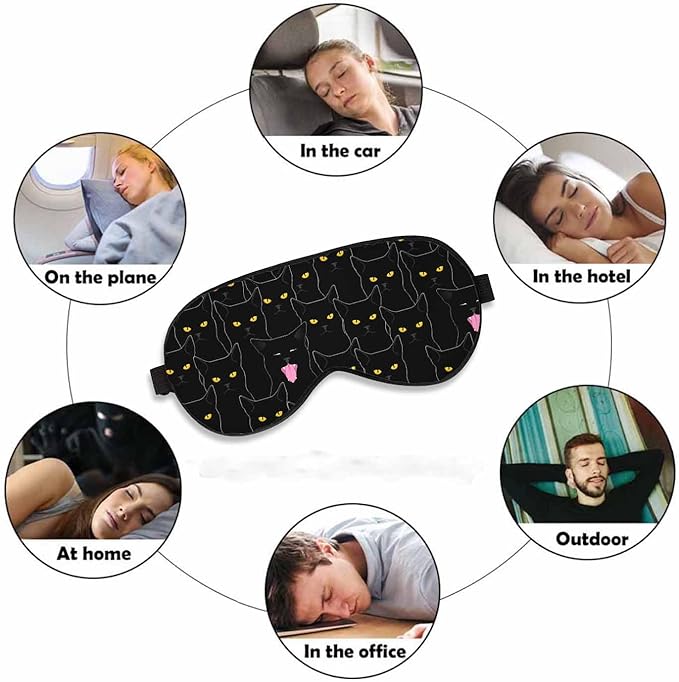 Black Cats Sleep Eye Mask Halloween Spooky Feline Kitten Face Men Women Sleep Mask with Adjustable Strap Eye Cover Eye Shade for Travel, Nap,Meditation - Bloomnest