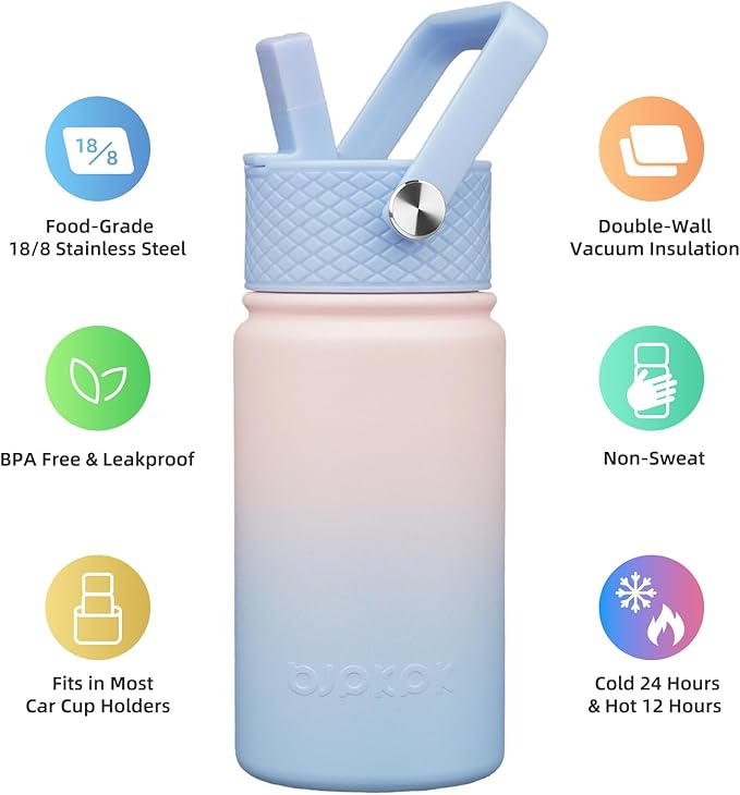 BJPKPK Insulated Water Bottle with Straw Lid, 15oz Cute Water Bottles, Stainless Steel Metal Thermo, Reusable BPA Free Leak Proof Tumblers, Cups,Sunset Clouds - Bloomnest