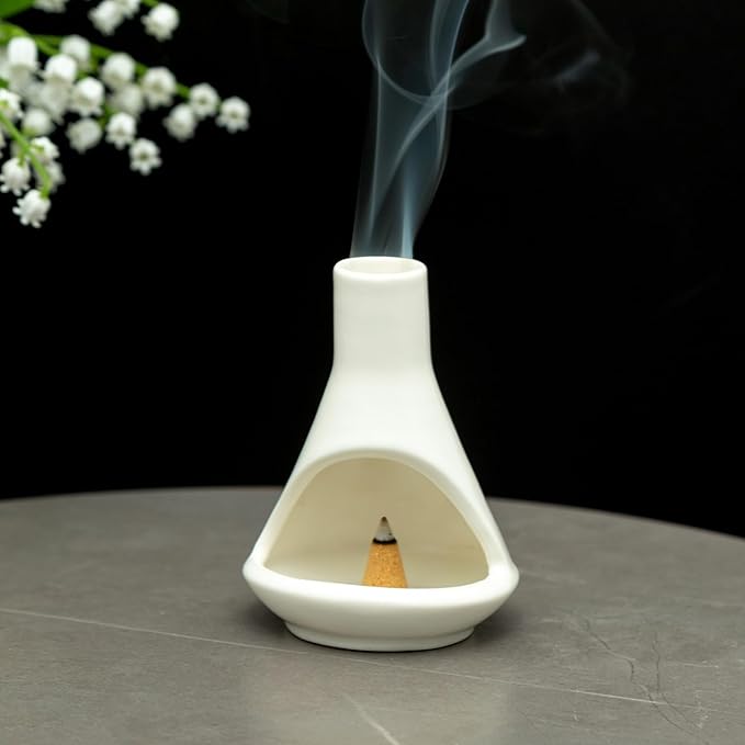 Ceramic Chiminea Palo Santo Holder and Burner - Modern Medieval Incense Candle and Matchstick Mini Chiminea for Wood Sticks and Bulk Incense with Ash Catcher - Zen-Inspired Home Decor Gift - Bloomnest