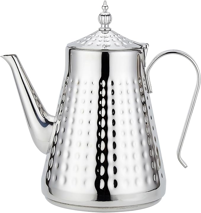 SANQIAHOME 1.8L(60oz) Stainless Steel Hammer Patterned Teapot With Removeable Infuser,Loose leaf cover,Silver - Bloomnest