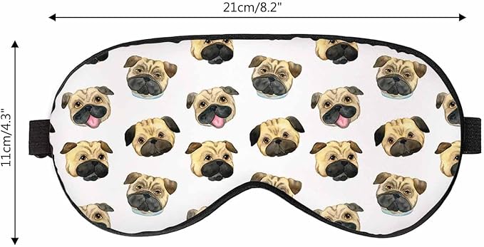 Pugs Heads Sleep Eye Mask Watercolor Cute Dog Head Men Women Sleep Mask with Adjustable Strap Eye Cover Eye Shade for Travel, Nap,Meditation - Bloomnest