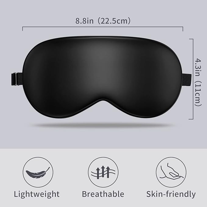 LULUSILK Mulberry Silk Sleep Eye Mask Blindfold with Adjustable Strap, Soft Eye Cover for Women Men Night Sleeping, Travel, Nap(Black) - Bloomnest