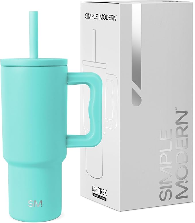Simple Modern Kids 24 oz Tumbler with Handle and Silicone Straw Lid | Spill Proof and Leak Resistant | Reusable Stainless Steel Bottle | Gift for Kids Boys Girls | Trek Collection | Ocean Water - Bloomnest