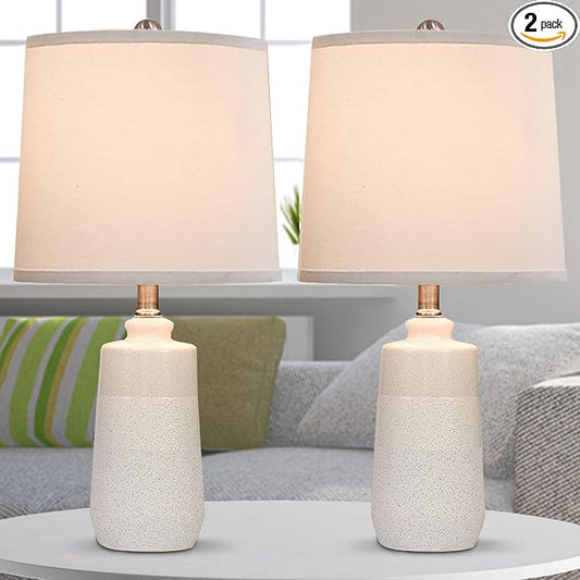 20.5" Ceramic Table Lamp Set of 2 for Bedrooms, White Lamps Set of 2 for Living Room, Minimalist Ceramic Lamps with White Barrel Lampshade, Matte White Ceramic Lamps for Nightstand - Bloomnest