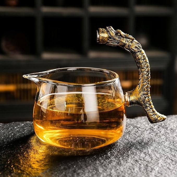 Glass Teapot Set with Infuser Semi Automatic Dragon Tea Set with 6 Small Cups (golden dragon) - Bloomnest
