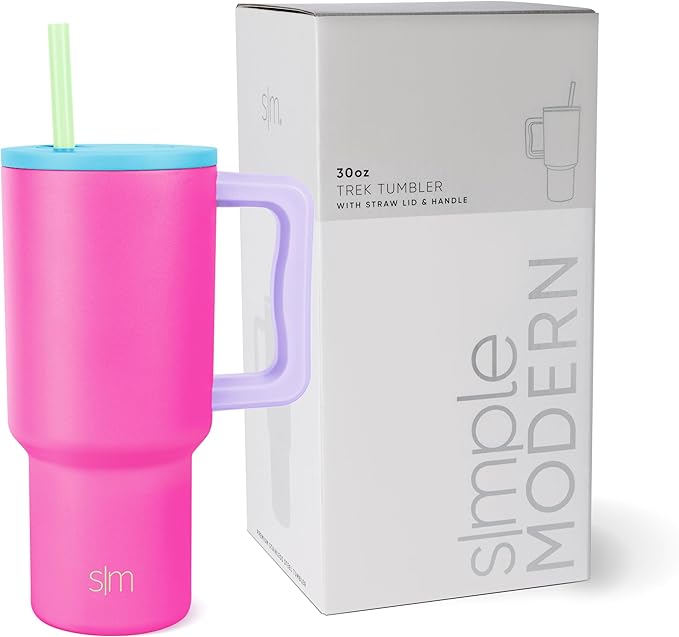 Simple Modern 30 oz Trek Tumbler with Handle and Straw Lid | Cup Holder Friendly Insulated Stainless Steel Travel Mug | 80s Mix (Pack of 12) SimpleModern