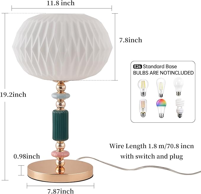 Milk White Glass Shade Table Lamp Modern Metal Desk Lamp with Plug Cord Switch for Bedroom Living Room - Bloomnest