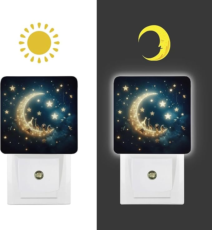 Moon and Starry Sky Night Light, Plug into Wall Decor Nightlights for Bedroom, Bathroom, Hallway, Kitchen, with Dusk to Dawn Light Auto Sensors LED Night Lights for Boys Girls Women Men Room Gifts - Bloomnest