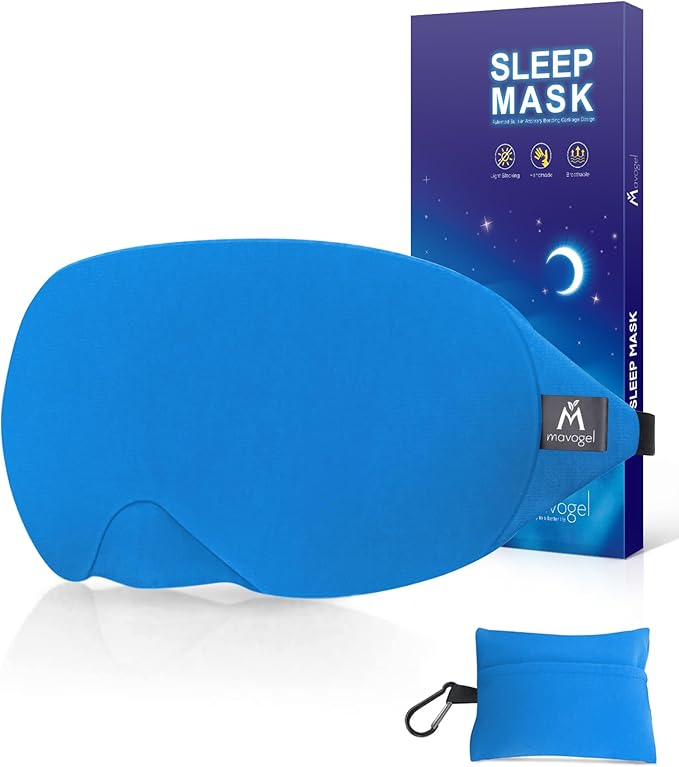 Mavogel Cotton Sleep Mask - Breathable Light Blocking Sleep Eye Mask, Soft Comfortable Night Sleeping Mask for Men Women, Eye Cover for Travel/Shift Work/Nap, Includes Travel Pouch (Cobalt Blue) - Bloomnest