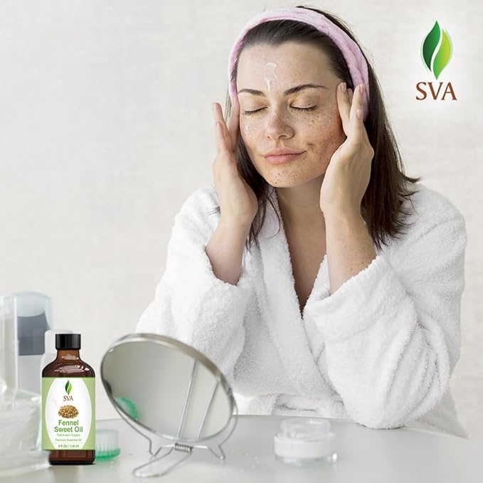 SVA Sweet Fennel Essential Oil – 4 Fl Oz – 100% Natural Fennel Oil - for Diffuser, Hair Care, Face, Skin Care, Aromatherapy, Scalp and Body Massage, Soap and Candle Making – with Dropper - Bloomnest