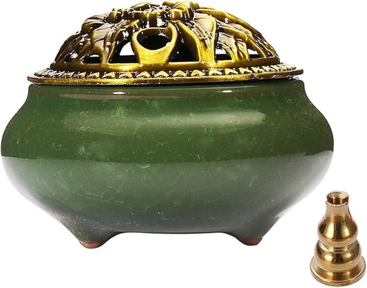 Incense Burner and Cone Incense Holder with Calabash Incense Stick Holder Ceramic Ash Catcher,Green - Bloomnest