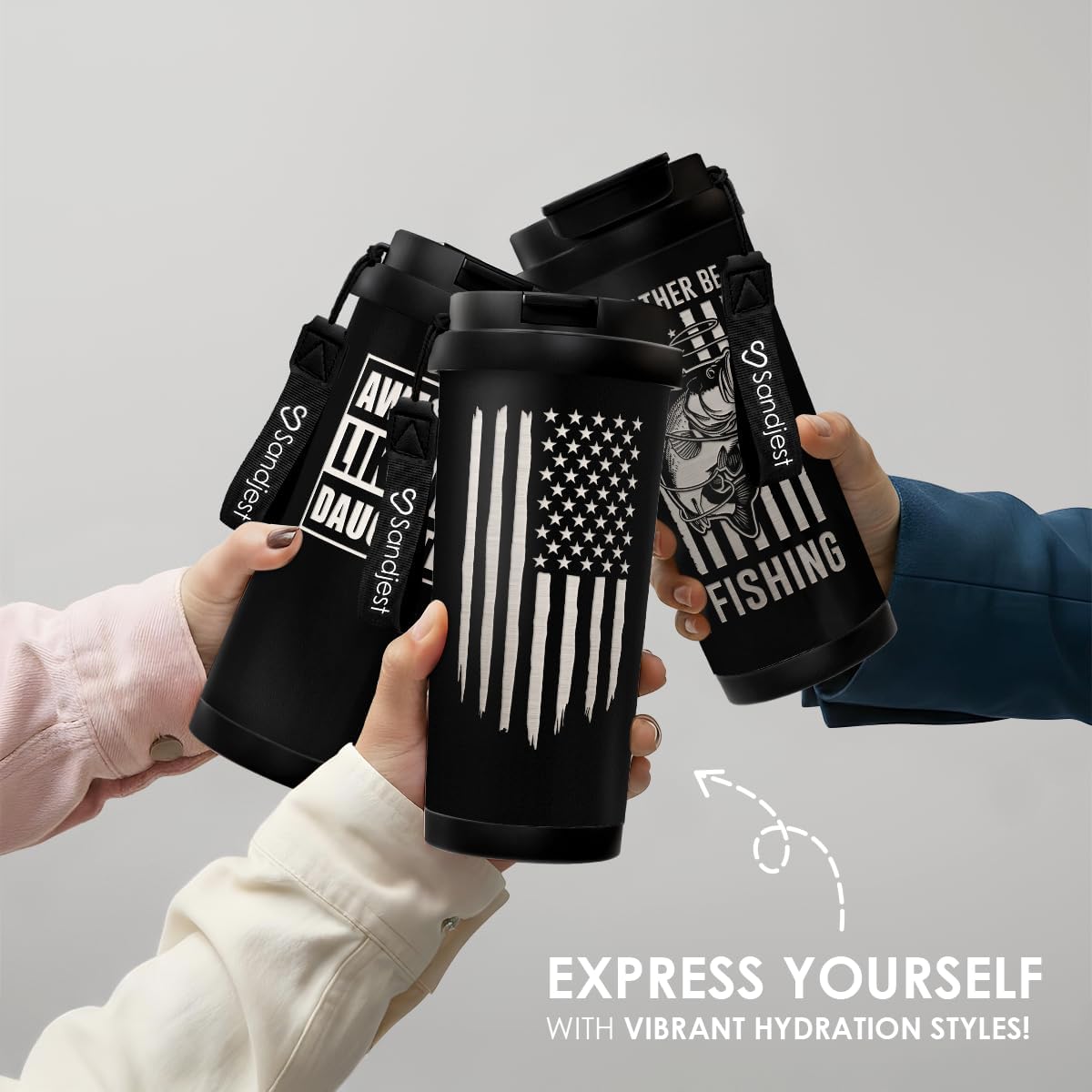 American Flag Tumbler - Stainless Steel 2-in-1 Lid Coffee Tumbler 18 oz, Patriotic Insulated Travel Mug Gift for Men Husband Dad, Birthday Christmas