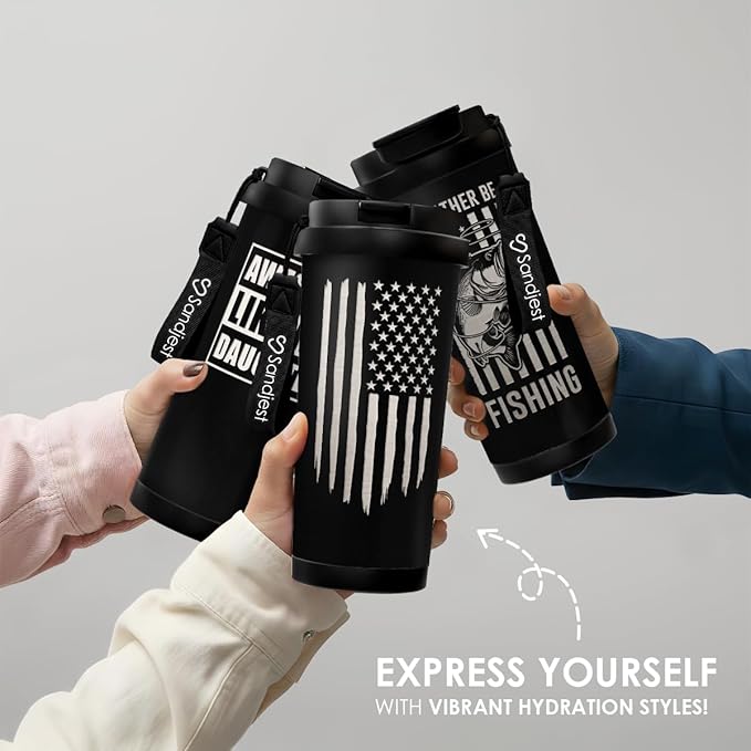 American Flag Tumbler - Stainless Steel 2-in-1 Lid Coffee Tumbler 18 oz, Patriotic Insulated Travel Mug Gift for Men Husband Dad, Birthday Christmas - Bloomnest