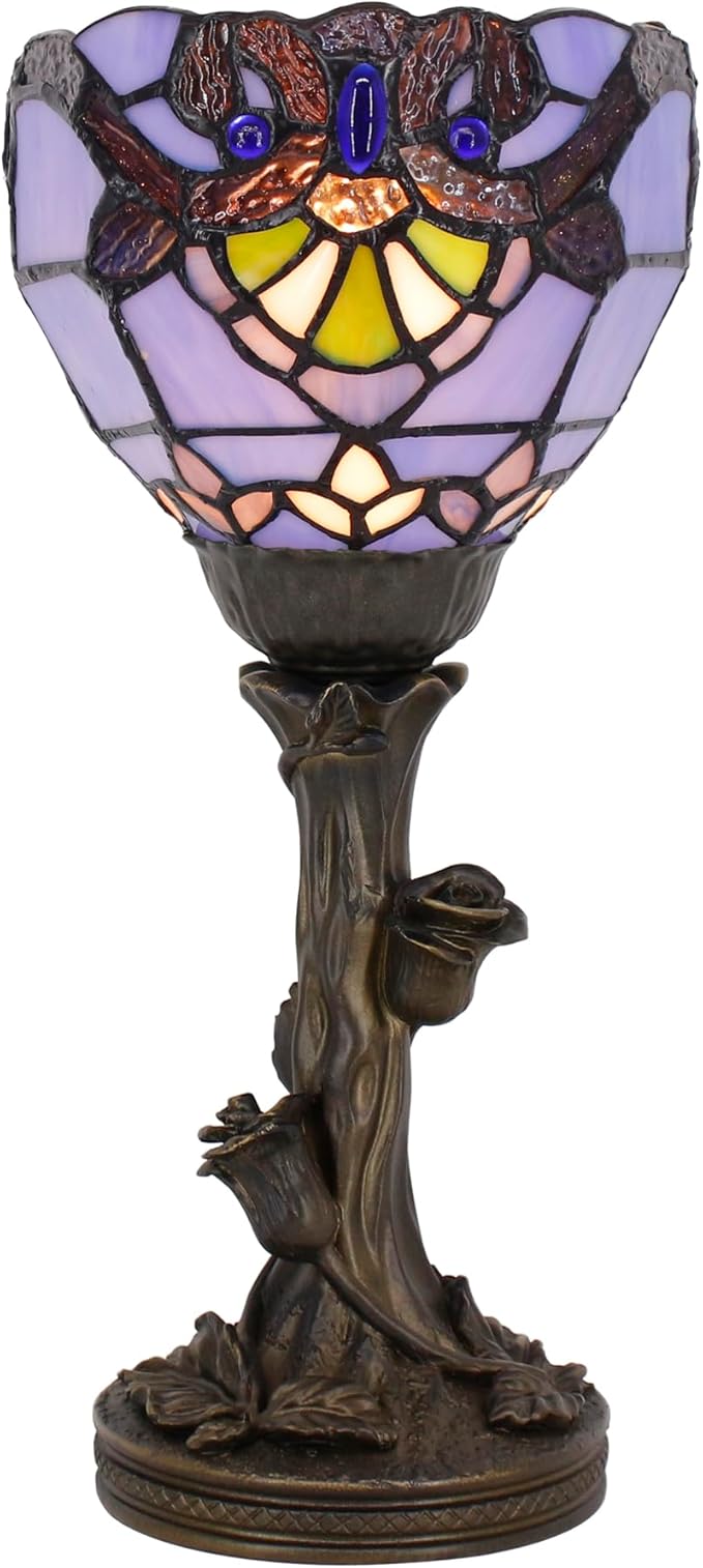 Small Tiffany Lamp Stained Glass Table Lamp Desk Uplight 6X6X13.5 Inch for Bedroom Bedside Office (Blue Baroque) - Bloomnest