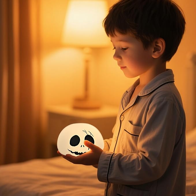 Cute Creative Christmas Skeleton Face Silicon Tap Light - Battery Powered, Multi-Color Changing, Safe and Soft for Indoor Holiday Decoration (White Skellington) - Bloomnest