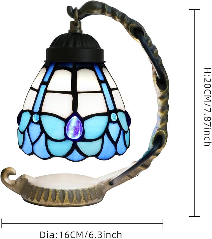 Blue Butterfly Tiffany Lamp Small Stained Glass Accent Night Light Retro Unique Nightstand Light Mini Bedside Table Lamp for Home Decor Bedroom Living Room Boys Girls Christmas Gifts - Bloomnest